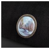 Russian Hand Painted Enamel Silver Brooch