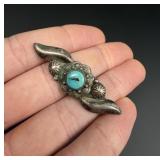 Old Pawn Navajo Sterling Turquoise Brooch