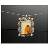 Navajo Sterling Silver Montana Agate Pendant