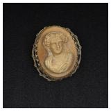 800 Silver Lava Stone Cameo Brooch