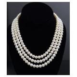 14K Gold Triple Strand Cultured Pearl Necklace