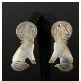 Sterling Silver Howling Wolf Earrings