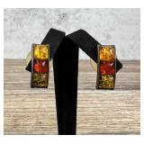 Sterling Silver and Baltic Amber Panel Earrings