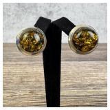 Sterling Silver and Amber Dome Earrings