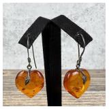 Baltic Amber Carved Heart Earrings