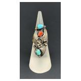 Navajo Sterling Silver Turquoise Coral Ring
