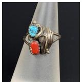 Navajo Sterling Turquoise Coral Ring
