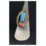 Navajo Sterling Turquoise Coral Ring