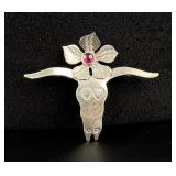 Sterling Silver Bull Skull Brooch