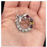 Tru Kay Sterling Silver Rhinestone Wreath Brooch