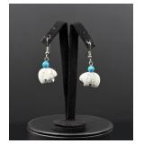 Zuni Indian Stone Bear Fetish Earrings