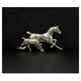 Beau Sterling Silver Running Horses Brooch