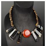 Banded Black Agate Carnelian Necklace