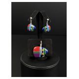 Zuni Indian Bear Fetish Earrings and Pendant