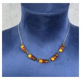 Sterling Silver Baltic Amber Panel Necklace