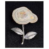 Quartz Geode Sterling Silver Flower Brooch