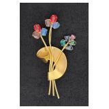 Coro Stering Silver Rhinestone Flower Brooch