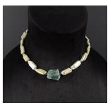 Sterling Keshi Pearl and Aqua Quartz Necklace