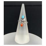 Navajo Sterling Silver Turquoise Coral Ring