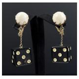 Mid Century Bakelite Dice Gamblers Earrings