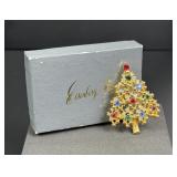 Eisenberg Ice Christmas Tree Rhinestone Brooch