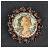 830 Silver Porcelain Portrait Brooch