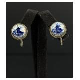 Delft Dutch .835 Silver Porcelain Earrings