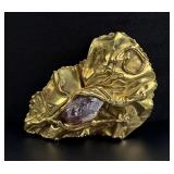 Dutras Brazil Brutalist Brass Amethyst Belt Buckle