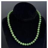 Art Deco Chinese Green Jade Ball Bead Necklace