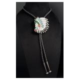 Ralph Quam Zuni Inlaid Sterling Bolo Tie
