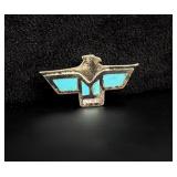 Sterling Silver Thunderbird Turquoise Brooch
