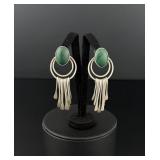 Sterling Silver and Malachite Spoon Earrings
