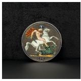 Sterling Silver Enamel Saint George Coin Brooch
