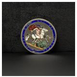 Sterling Silver Enamel Saint George Coin Brooch