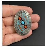 Navajo Circle JW Sterling Silver Inlay Bolo Tie