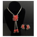 Selro Noh Red Devil Mask Bolo and Earrings