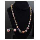 Art Deco Millefiori Glass Necklace and Earrings