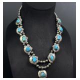 Mexico Nickel Silver Turquoise Squash Blossom