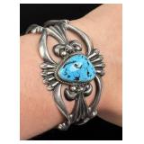 Navajo Sterling Turquoise Tufa Cast Bracelet