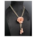 Sterling Mesh Resin Carved Rose Bolo Tie
