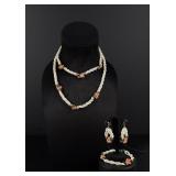 Coral Jadeite Shell Necklace and Earings