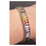 Sterling Silver Rainbow Baguette Stone Bracelet