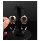 Sterling Silver Black Bead Fringe Earrings