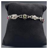 Signed Sterling Silver Multi Stone Bracelet