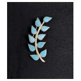 Taxco Mexico Sterling Silver Turquoise Leaf Brooch