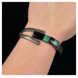 Signed Taxco Mexico Sterling Malachite Bracelet