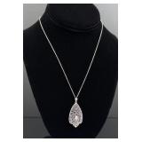 14k White Gold Filigree Diamond Sapphire Necklace