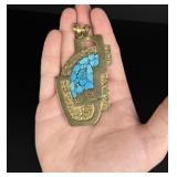 Mexican Brutalist Turquoise Chip Inlay Pendant