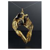 Signed Brutalist Brass Smoky Quartz Pendant