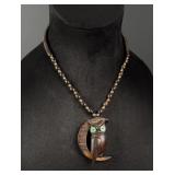 Wooden Turquoise Owl Necklace